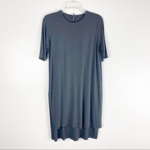 EILEEN FISHER Grey 3/4 Sleeves Side Splits High Low Hem Casual Dress, Size XS
